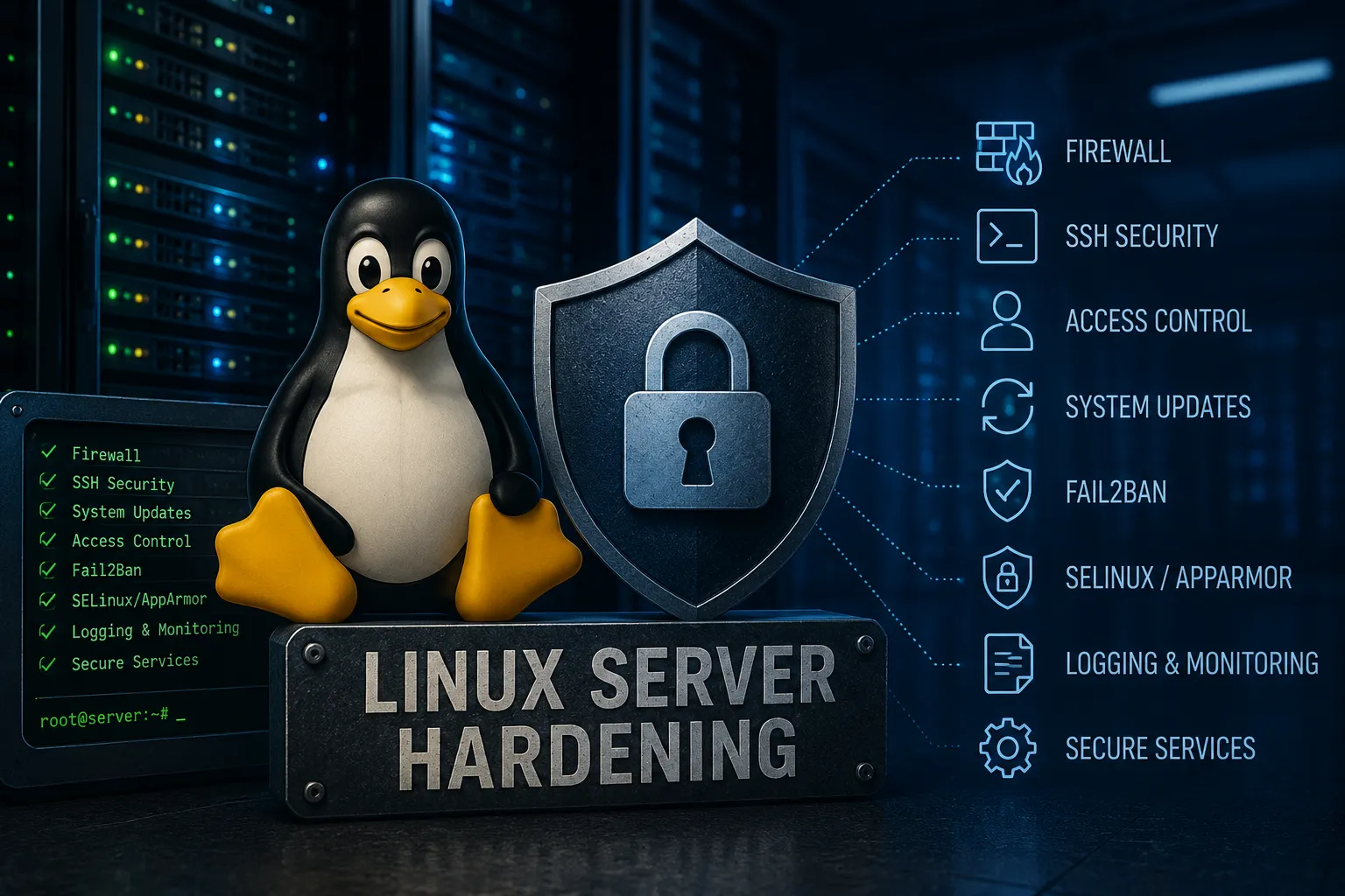 A terminal showing active firewall and fail2ban protection on a Linux server
