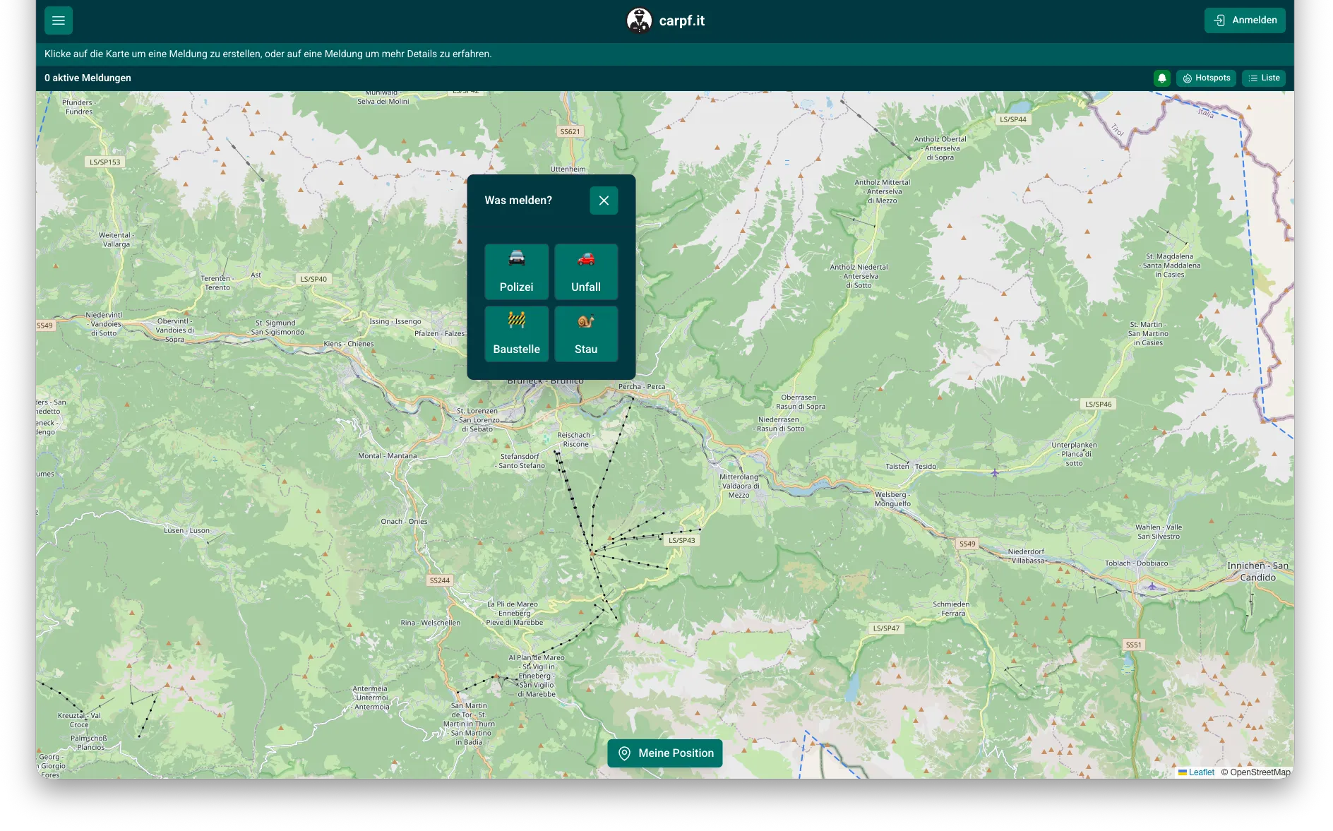 Screenshot of the carpf.it map interface